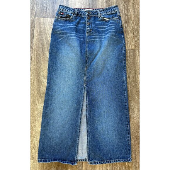 TOMMY HILFIGER DENIM HIGH-WAIST MAXI SKIRT FRONT BUTTONS POCKETS SIZE 6 Y2K VTG - Picture 1 of 10
